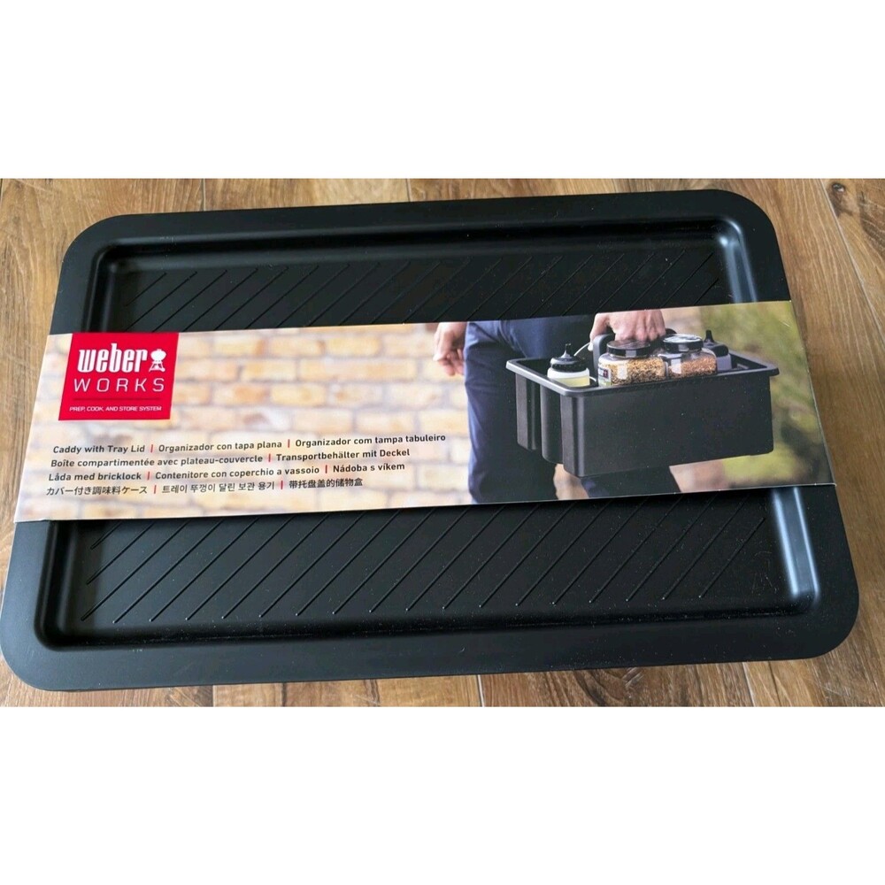 New Weber Works Caddy with Tray Lid Portable Grill Prep & Storage Organizer
